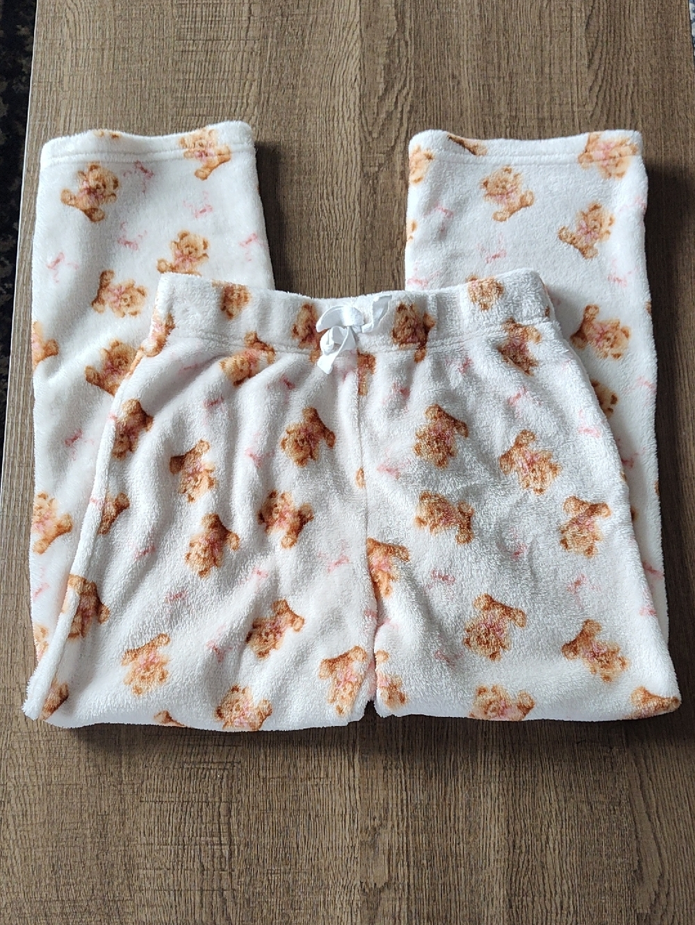 Cozy Bear-Print Kids Pajama Pants - White with Tan Bears, Sz M